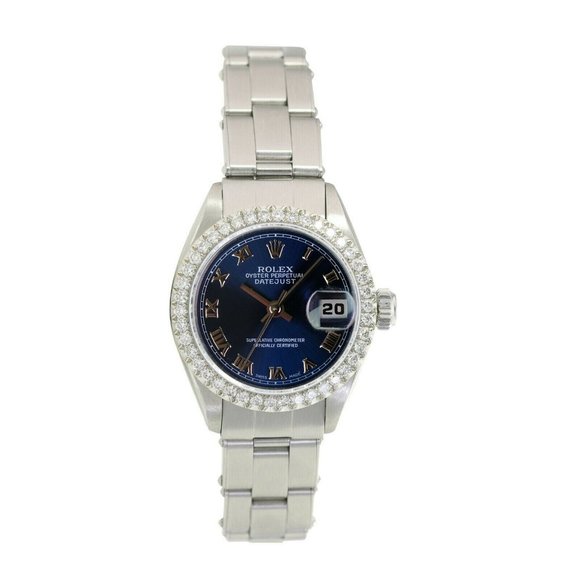 ROLEX DATEJUST BLUE ROMAN DIAL DIAMOND OYSTER STAINLESS STEEL WATCH 26 MM 69174 - Picture 2 of 6